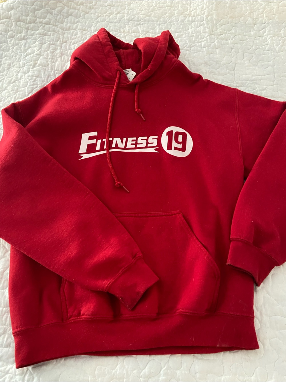 Gildan Red Hoodie with White Fitness 19 Logo